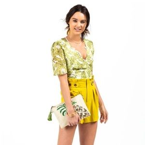 NWT Francescas tropical leaf wrap top short sleeve